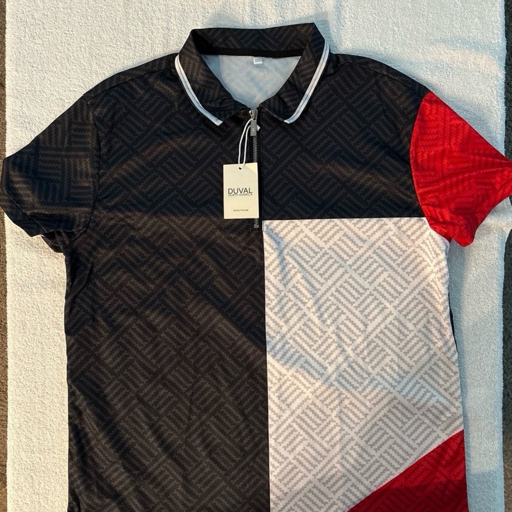 Duval Men's Geometric Black, Red, and White Shirt Polo New with Tags
